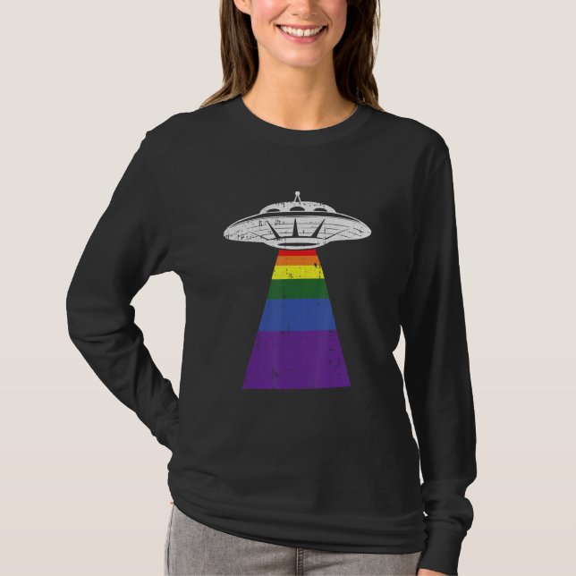 Alien Abduction Gay Pride Lgbt Q Gaylien Ufo Proud T-Shirt (Front)