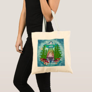 Alien abduction gnome tote bag