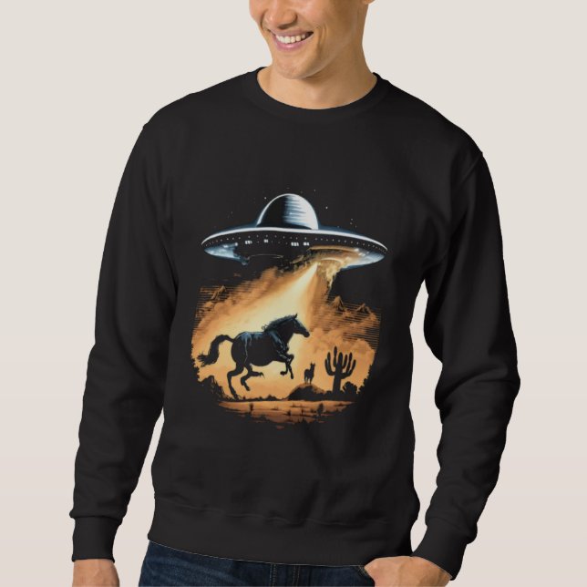 Alien Abduction Horse UFO Spaceship Extraterrestri Sweatshirt (Front)