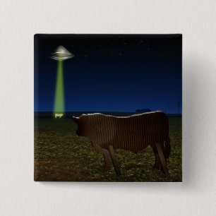 Alien Abduction of Fake Cows in the Pasture 15 Cm Square Badge