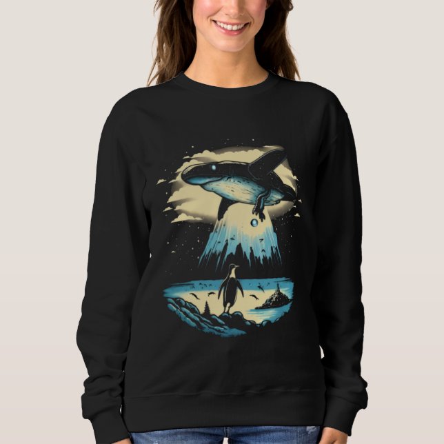 Alien Abduction Penguin UFO Spaceship Extraterrest Sweatshirt (Front)