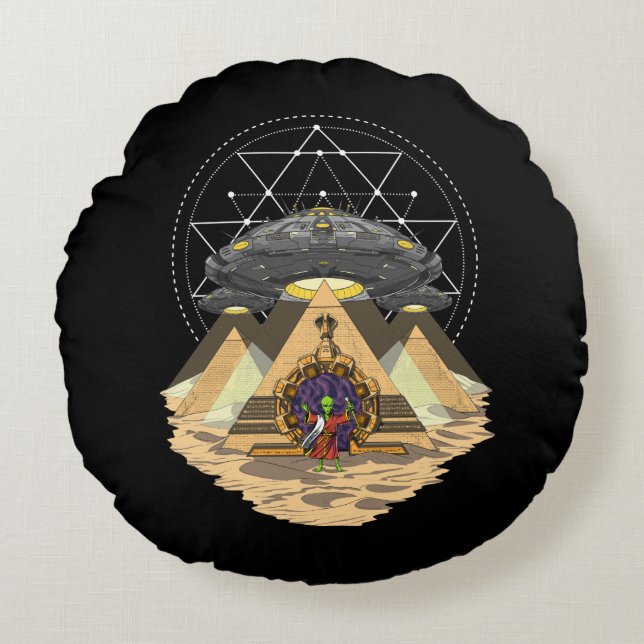 Alien Abduction Space Annunaki Egyptian Pyramids Round Cushion (Front)