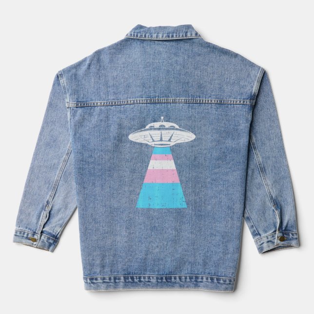 Alien Abduction Transgender Pride Lgbt Q Gaylien T Denim Jacket (Back)