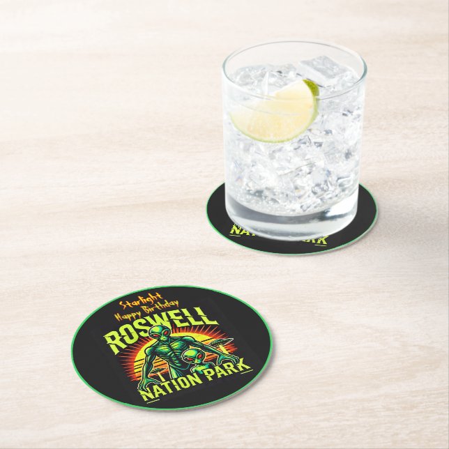 Alien Adventures Start Here in Roswell! Round Paper Coaster (Insitu)