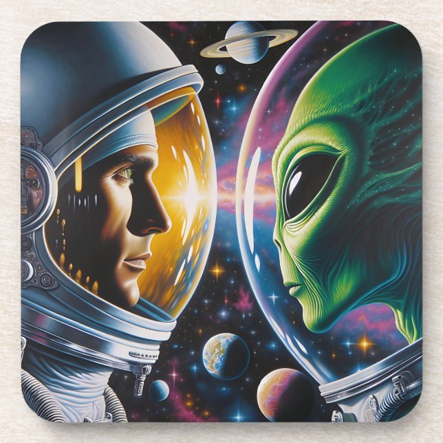 Alien and Astronaut in Space  Coaster (Front)