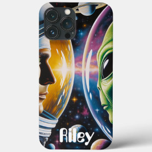 Alien and Astronaut in Space Personalised iPhone 13 Pro Max Case