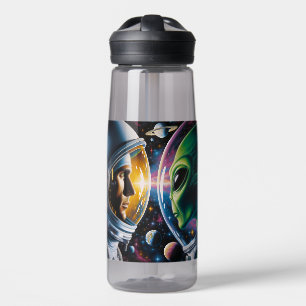 Alien and Astronaut in Space Personalised Water Bottle