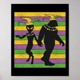 Alien And Bigfoot Bead Vintage Mardi Gras New Orle Poster