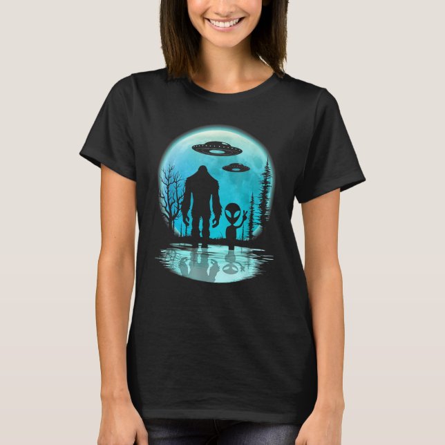 Alien And Bigfoot Moon T-Shirt (Front)