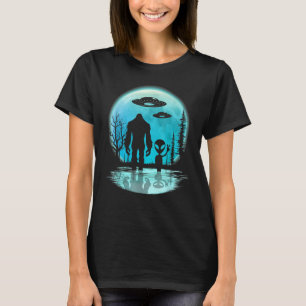 Alien And Bigfoot Moon T-Shirt