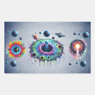 Alien and planets rectangular sticker