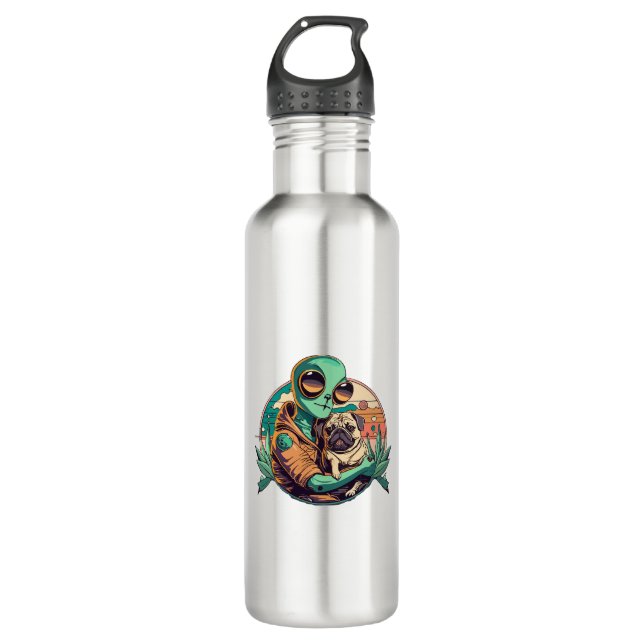 Alien and Pug 710 Ml Water Bottle (Front)