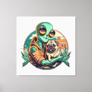 Alien and Pug Canvas Print