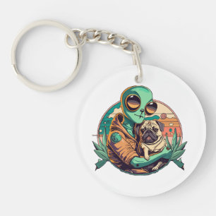 Alien and Pug Key Ring
