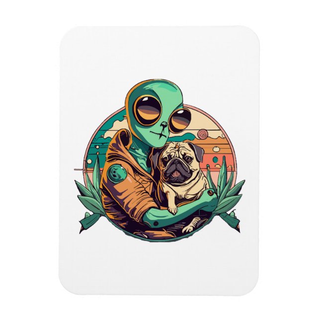 Alien and Pug Magnet (Vertical)