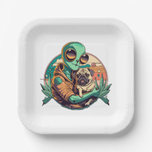 Alien and Pug Paper Plate