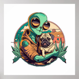 Alien and Pug Poster