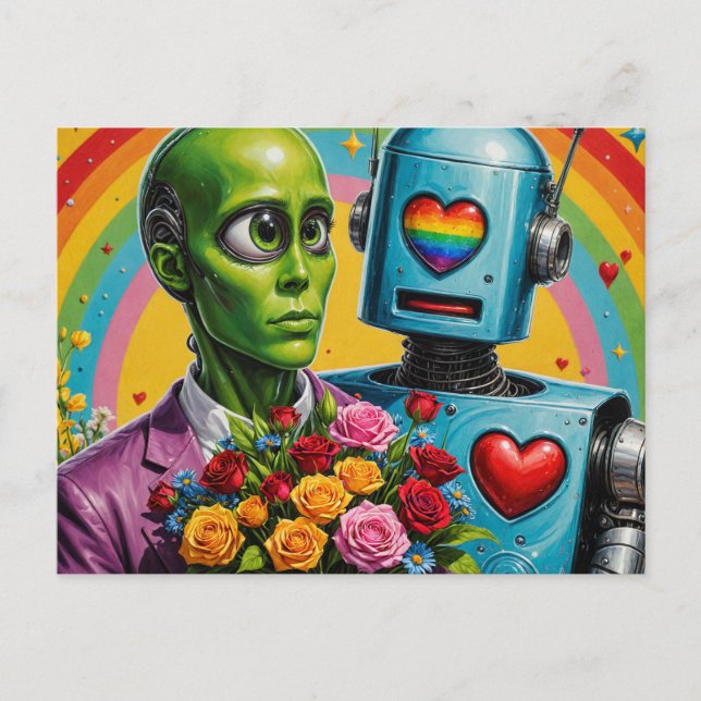 Alien and Robot Couple Postcard (Front)