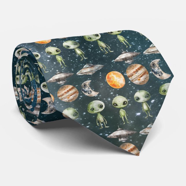 Alien and Spaceship Tie (Rolled)