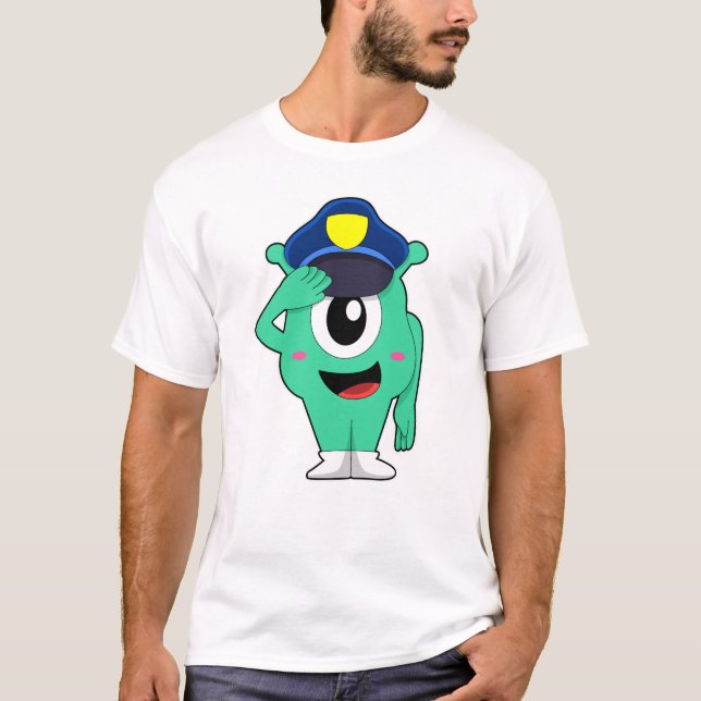 Alien as Police officer with Police hat T-Shirt (Front)