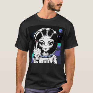 alien astronaut funny middle finger t-shirt