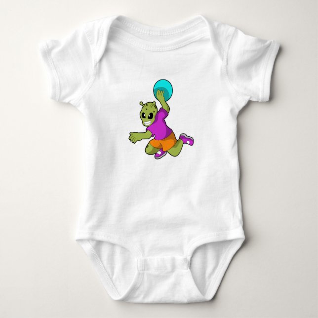 Alien at Handball player with Handball Baby Bodysuit (Front)