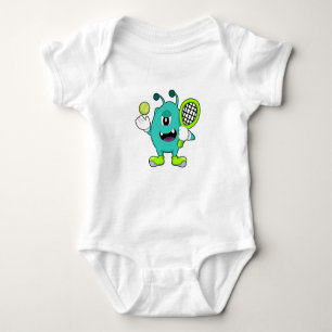 Alien at Tennis with Tennis racket Baby Bodysuit