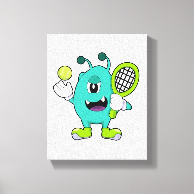 Alien at Tennis with Tennis racket Canvas Print (Front)