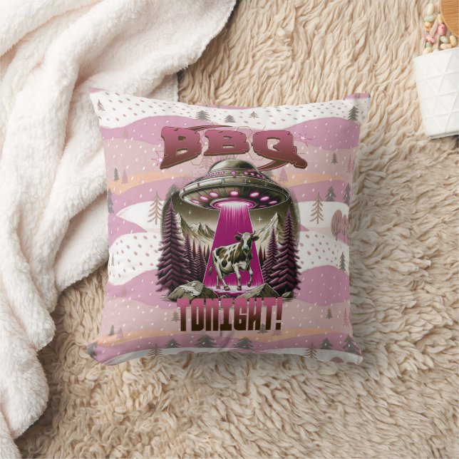 Alien BBQ Cow Abduction Joke Cushion (Blanket)