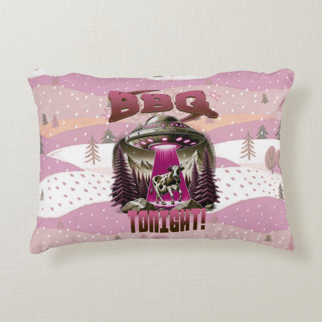 Alien BBQ Cow Abduction Joke Decorative Cushion (Front)