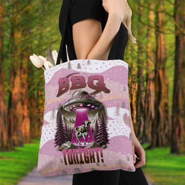 Alien BBQ Cow Abduction Joke Tote Bag (Creator Uploaded)