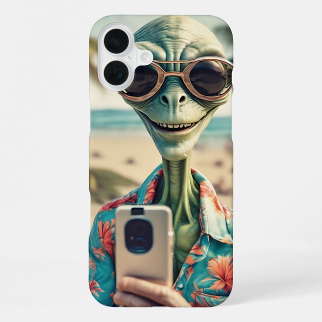 Alien Beach Selfie Retro Art iPhone Case (Back)