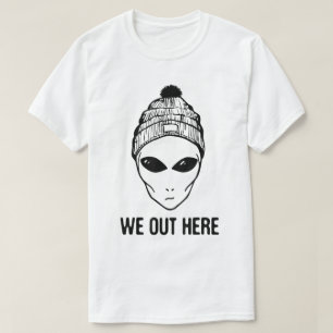 Alien Beanie We Out Here Graphic T-Shirt