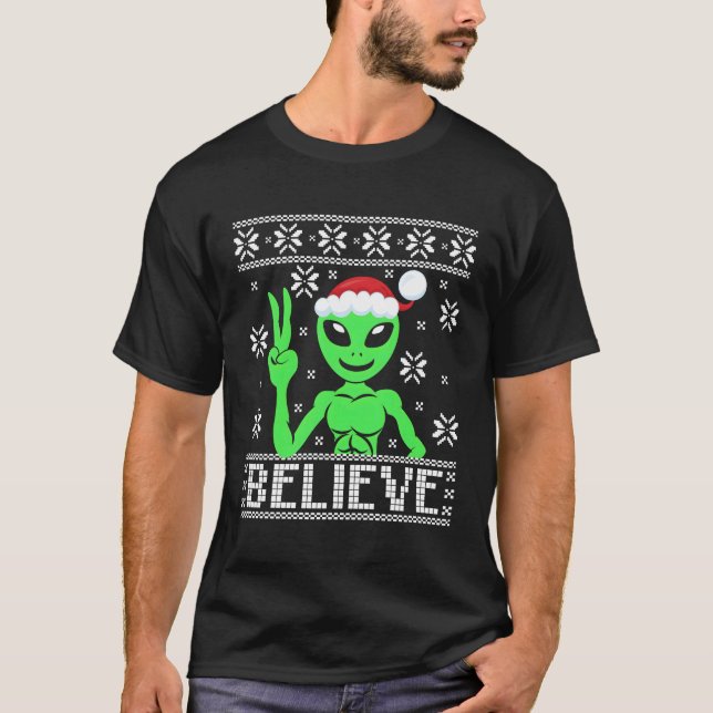 Alien Believe Ugly Sweater For Christmas (Front)