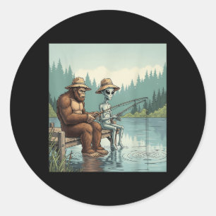 Alien Bigfoot Fishing Sasquatch Fishing Fisherman Classic Round Sticker