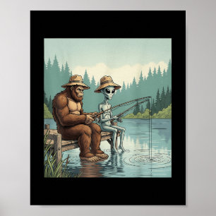 Alien Bigfoot Fishing Sasquatch Fishing Fisherman Poster