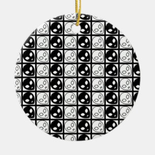 Alien Black and white design Ceramic Tree Decoration
