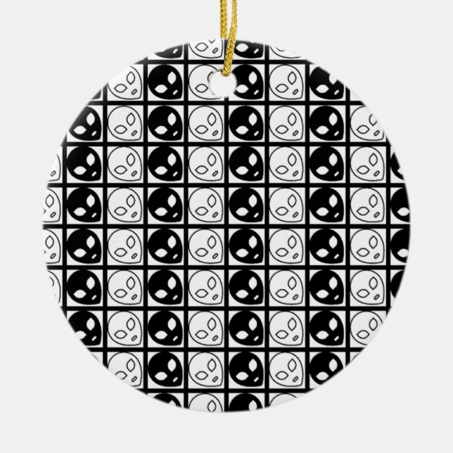 Alien Black and white design   Ceramic Tree Decoration (Front)