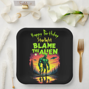 Alien Blamed Under Mystical Sunset Paper Plate