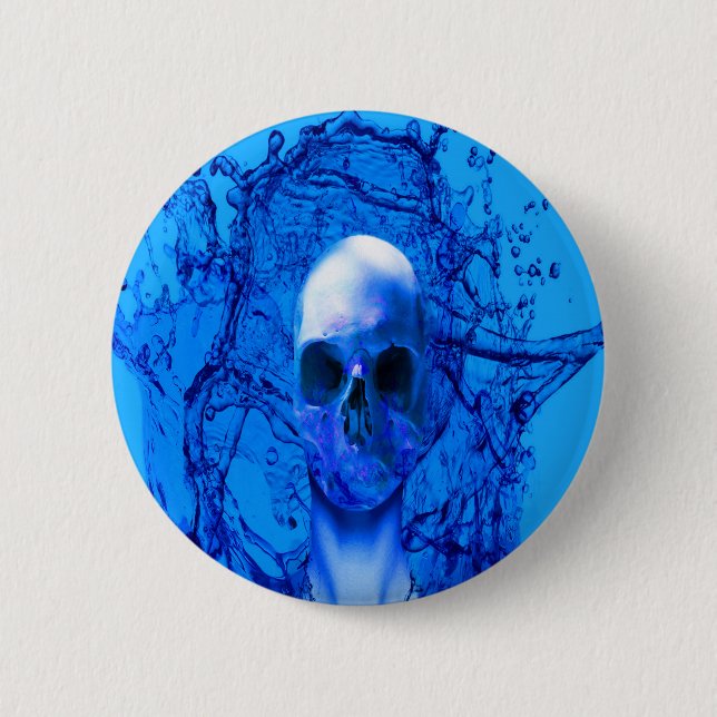 Alien blue skull 6 cm round badge (Front)