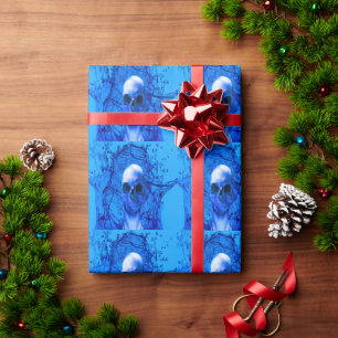 Alien blue skull wrapping paper