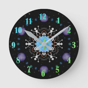 Alien Buddies Round Clock