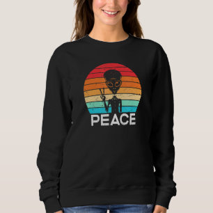 Alien Came in Peace V Sign Retro Vintage Backgroun Sweatshirt