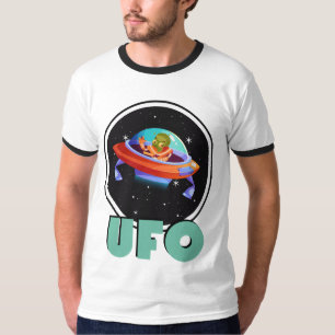  alien cartoon in a ship flying the universe quote T-Shirt