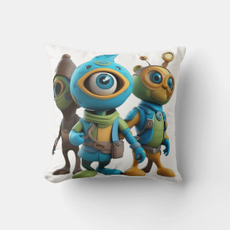 Alien Cartoon-Themed Throw Pillow