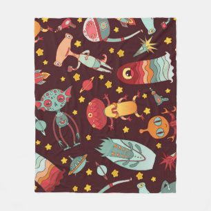 Alien Cartoon: Vintage Space Fun Fleece Blanket