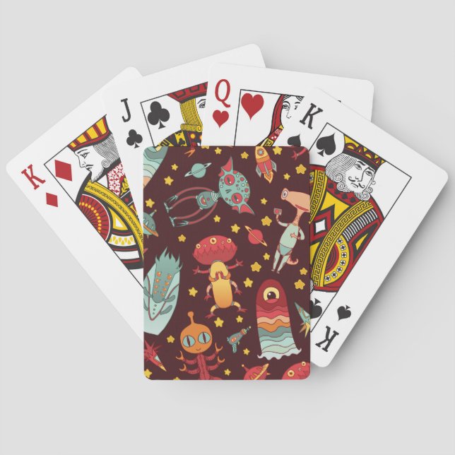 Alien Cartoon: Vintage Space Fun Playing Cards (Back)