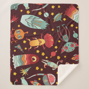 Alien Cartoon: Vintage Space Fun Sherpa Blanket