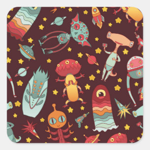 Alien Cartoon: Vintage Space Fun Square Sticker