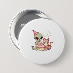 Alien Cat Birthday Party Cartoon 7.5 Cm Round Badge
